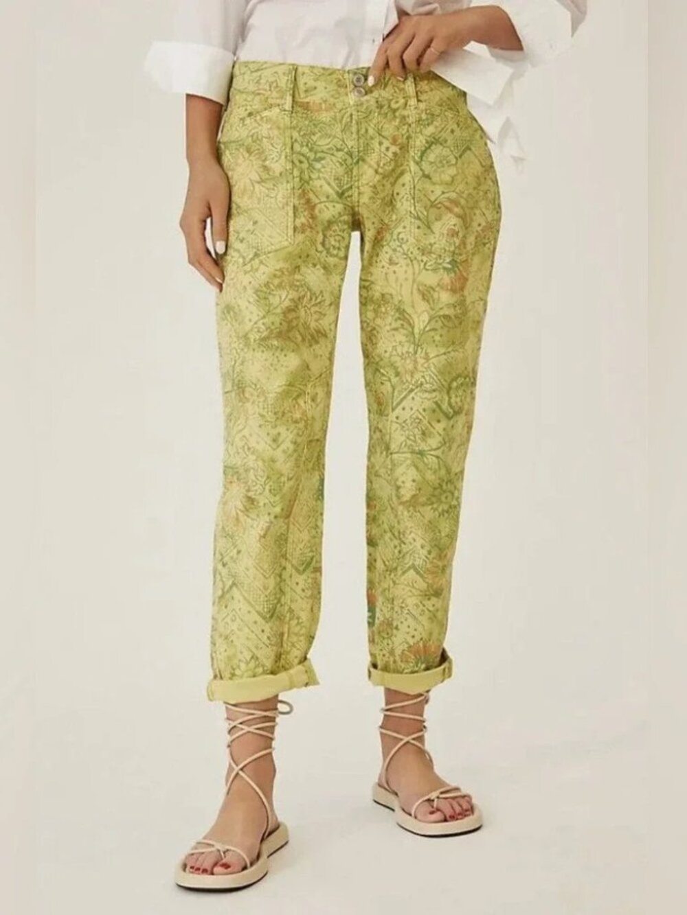 Anthropologie Pilcro Pants The Wanderer Green Floral Print Mid Rise‎ Garden 29